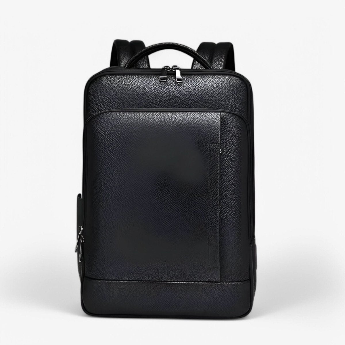 Elegant Black Leather Backpack With USB Port For 15.6-Inch Laptop