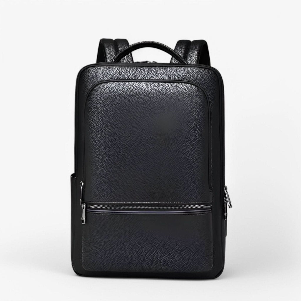 Elegant Black Leather Backpack With USB Port For 15.6-Inch Laptop