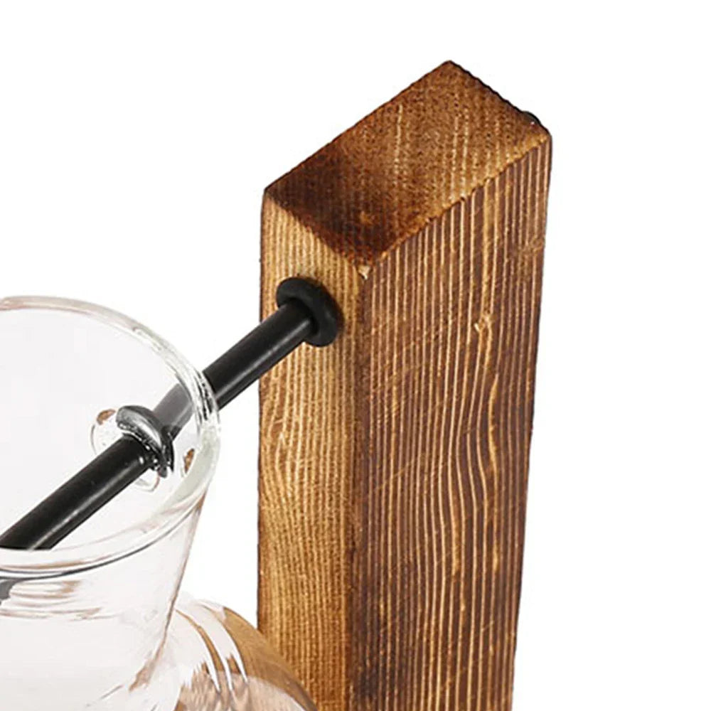 WoodenBloom Hydroponic Bulb Glass Planter On Wooden Stand For Home And Office Decor