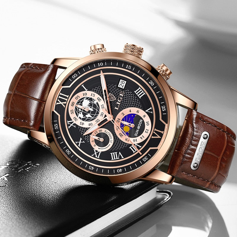 Klasické chronografové hodinky pro muže, elegantní a zároveň funkční luxusní náramkové hodinky