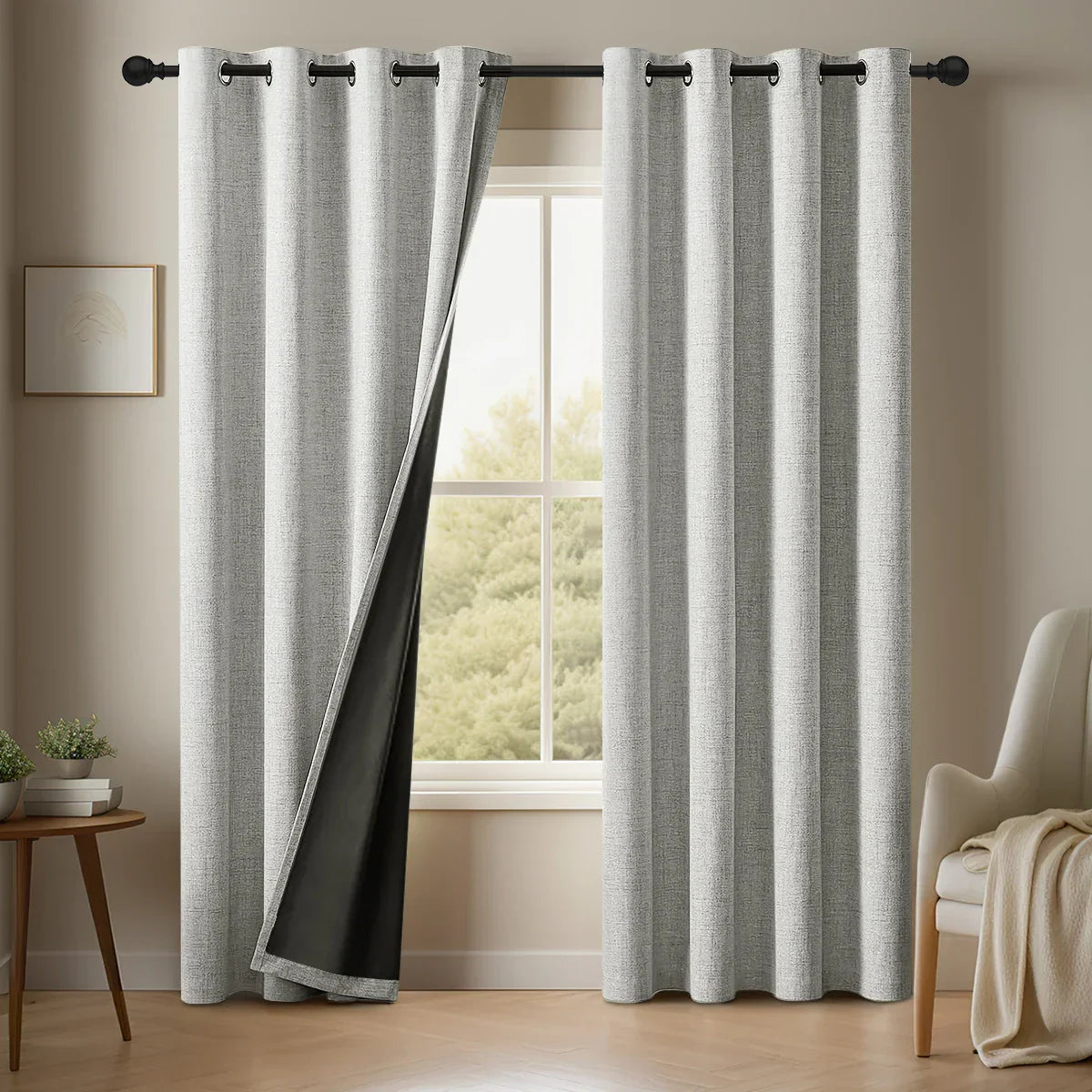 Noctavia 2 Panel 100% Blackout Linen Curtains With Tiebacks For Bedroom And Living Room