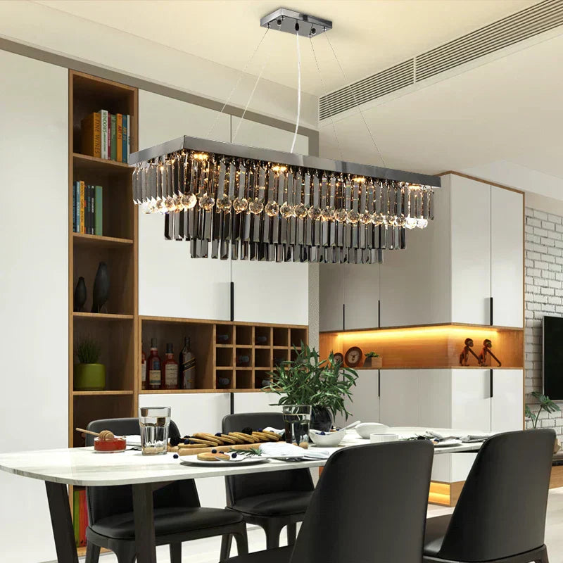 Lampadario AstraGlow in Cristallo Fumo con Montaggio a Soffitto a Incasso in Acciaio