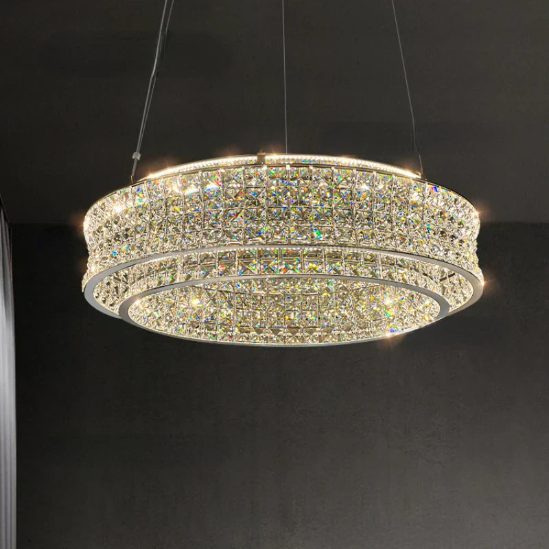 Aurora Luxe Crystal Round Chandeliers In Stainless Steel Finish