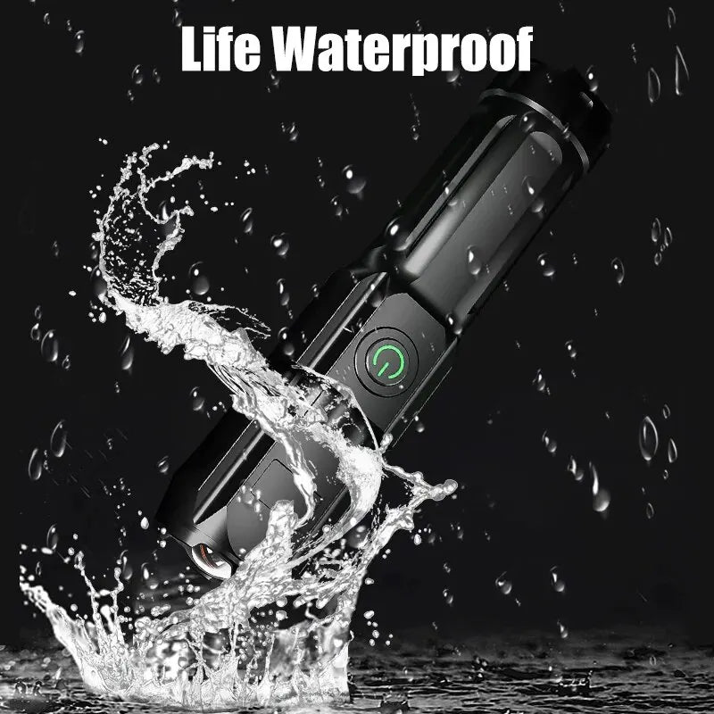 BrightPulse LED Flashlight 100000 Lumens USB Recharge Zoom Waterproof Outdoor