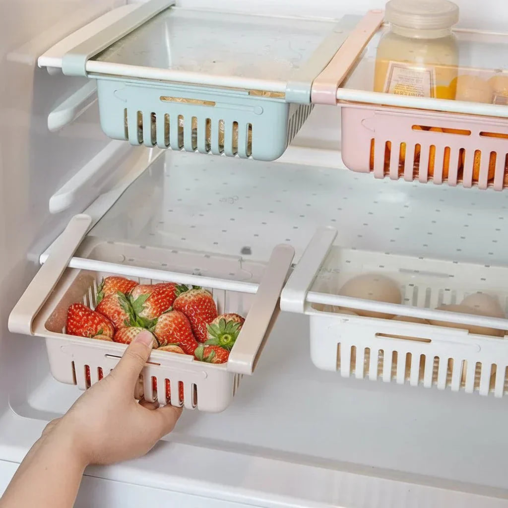 ChillNest utdragbar kylskåpshängande låda för ägg och frukt köksorganisatör