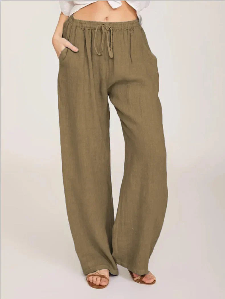 Aurelia Women's Relaxed Pants In Cotton Hemp With Low Waist And Wide Leg Full Length