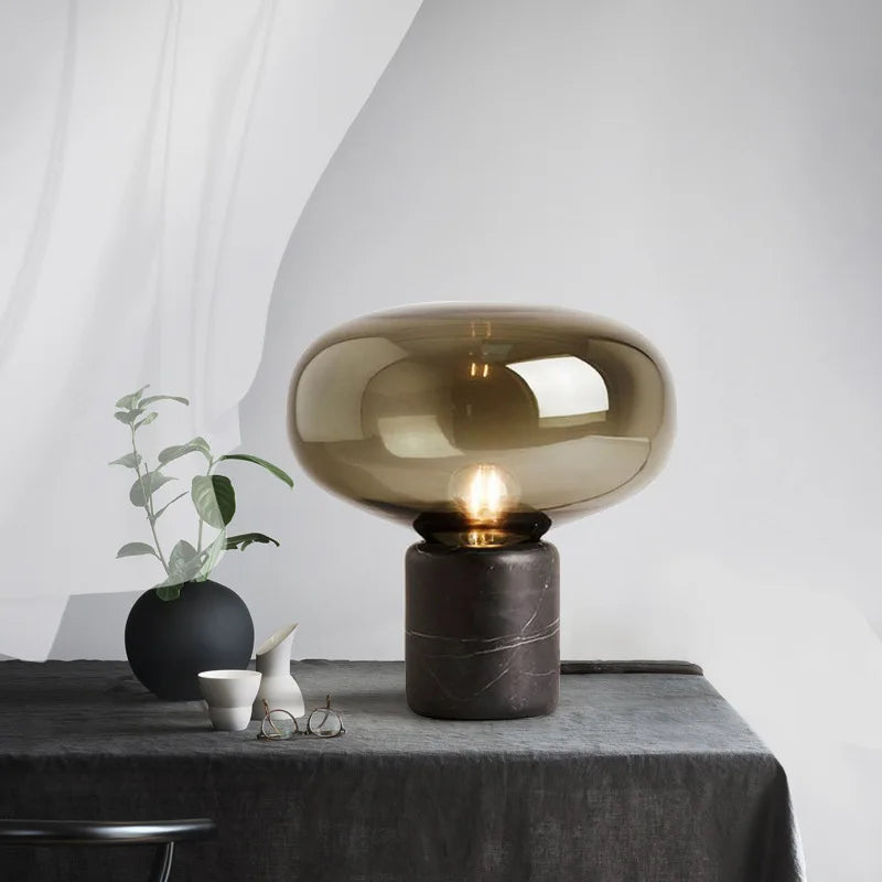 EmeraldGlow Nordic Desk Lamp With Glass Shade Forest Light