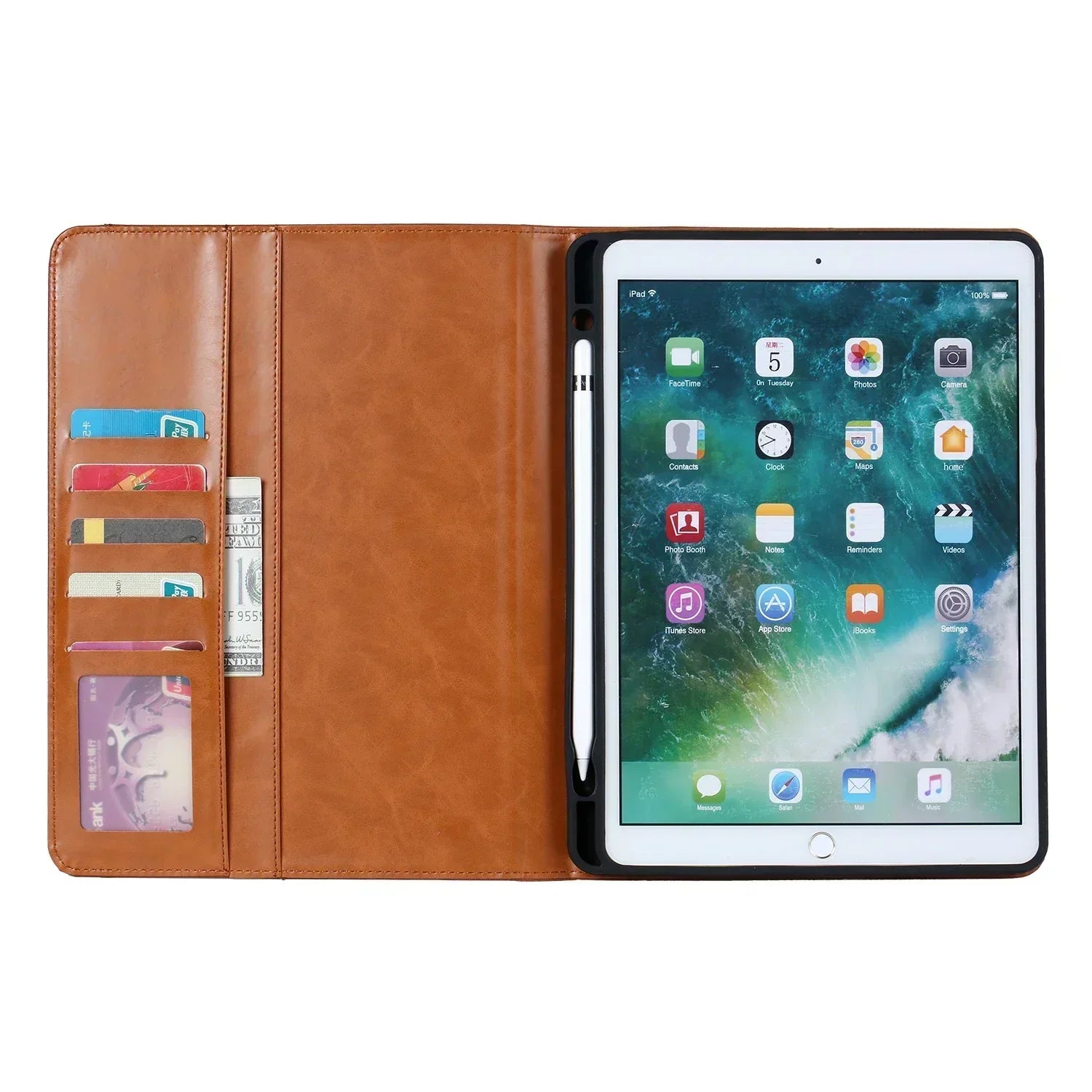 Husă flip din piele pentru iPad 9.7, 10.2, Air, Pro 9.7/10.5/11, rezistentă la apă și șocuri
