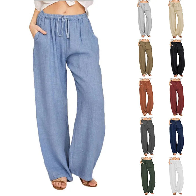 Aurelia Women's Relaxed Pants In Cotton Hemp With Low Waist And Wide Leg Full Length