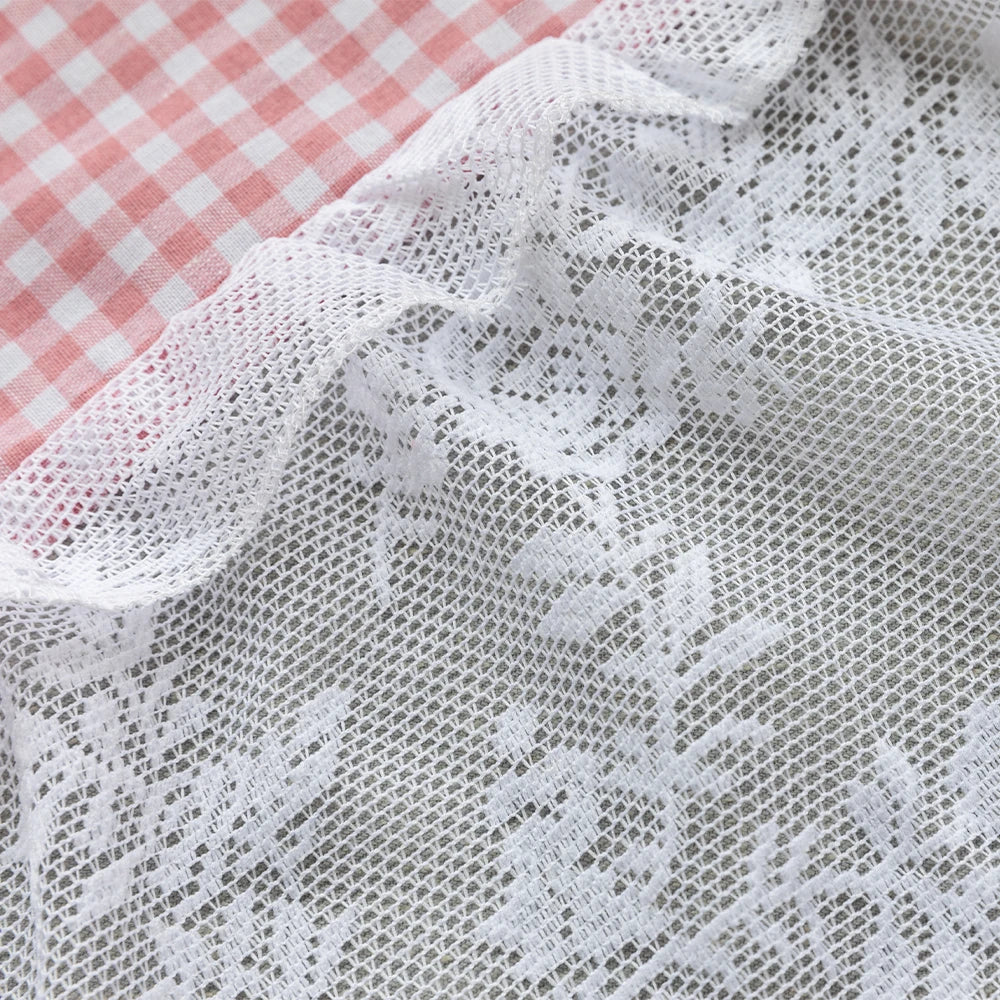 Lumibliss Plaid Lace Half Curtain for Small Kitchen Windows