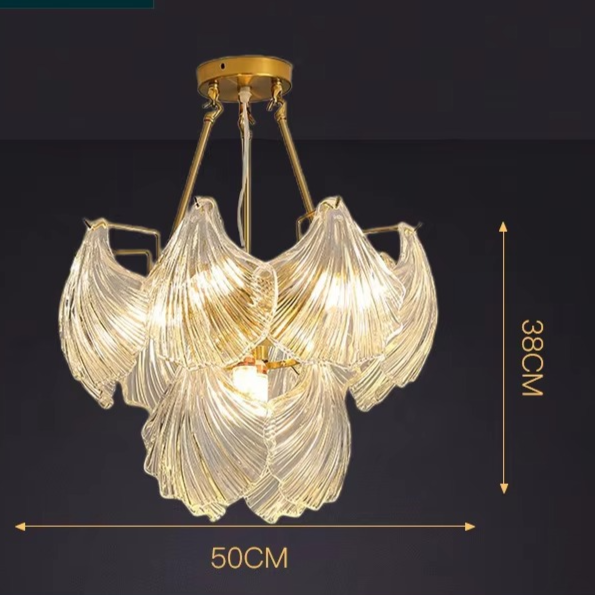 Aurelia Kabuk Cam ve Metal Avize Oval Abajurlu