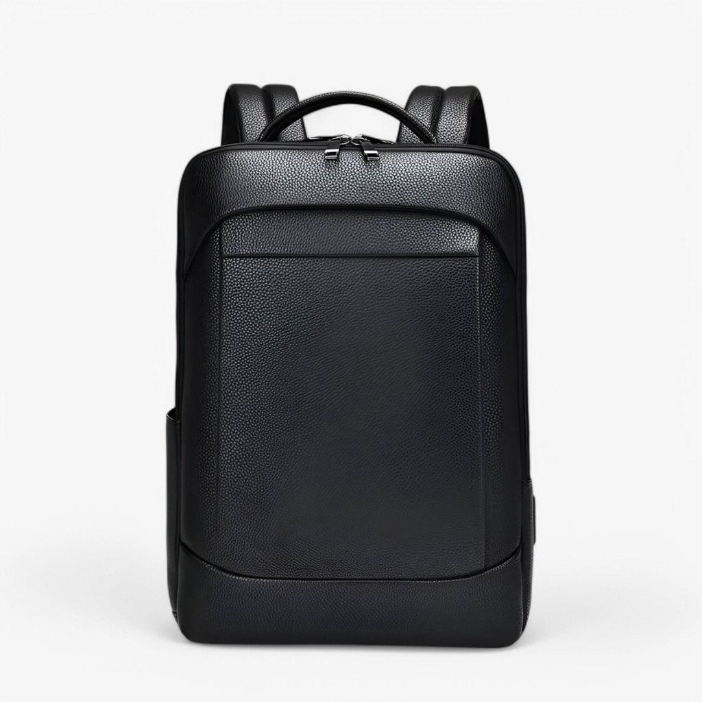 Elegant Black Leather Backpack With USB Port For 15.6-Inch Laptop