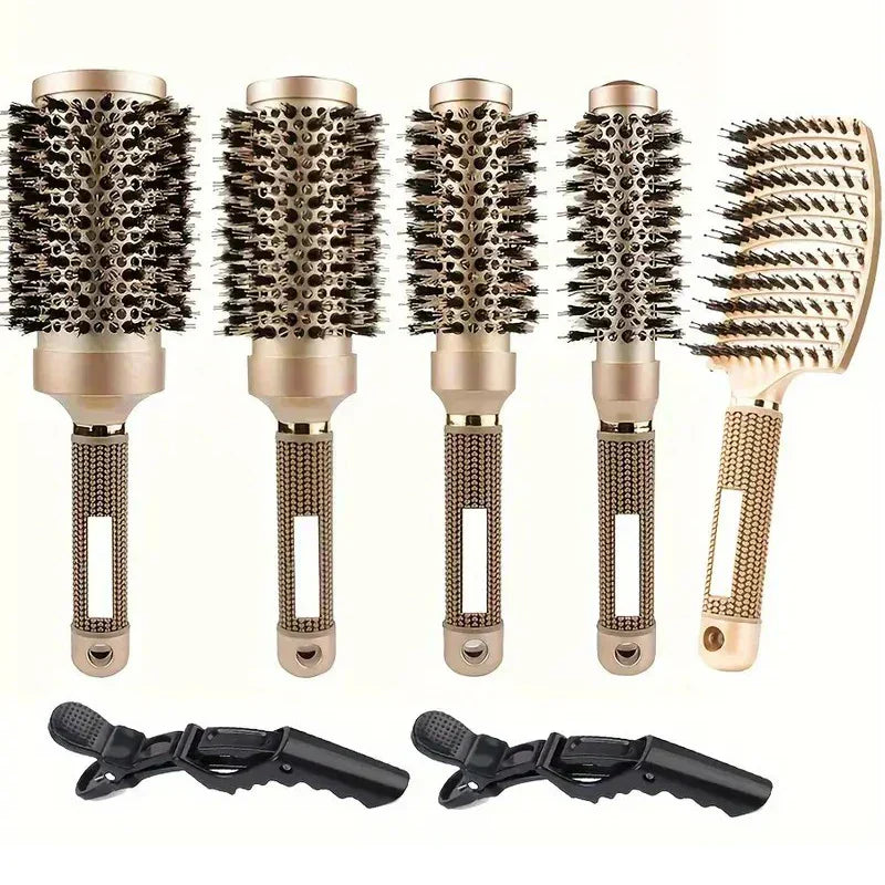 Set de cepillos redondos para el cabello con cerdas de jabalí iónicas de cerámica de calidad profesional para salón