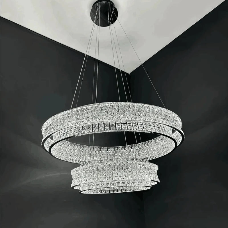 Aurora Luxe Crystal Round Chandeliers In Stainless Steel Finish