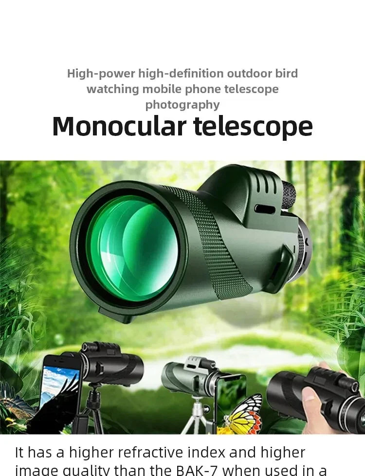 Telescopio Monocular Profesional con Prisma BAK4 y Aumento de 80x para Observación al Aire Libre