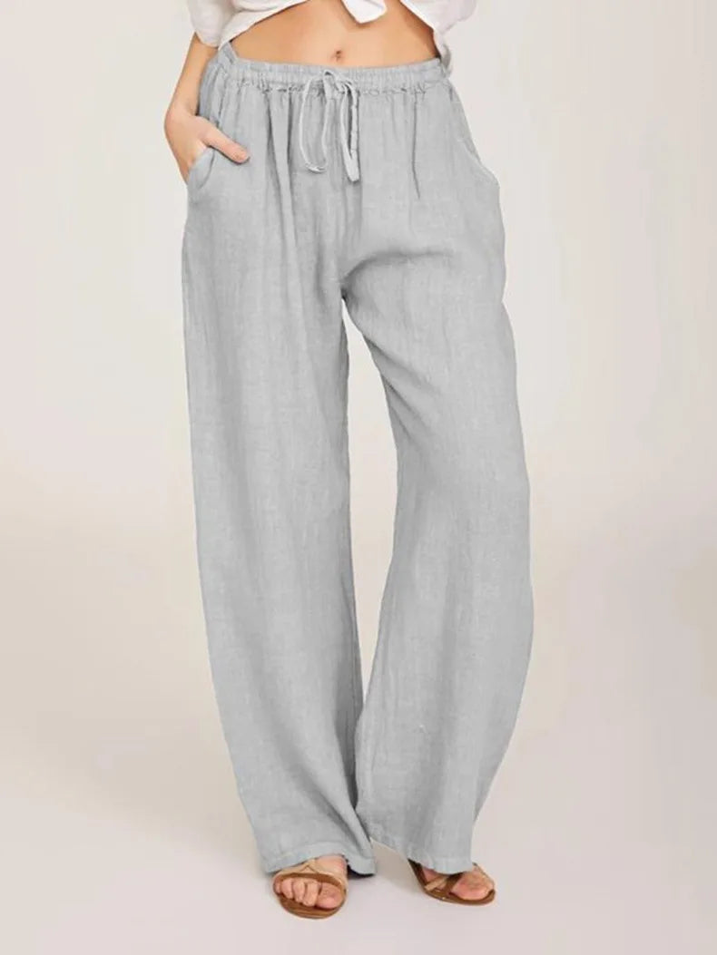 Aurelia Women's Relaxed Pants In Cotton Hemp With Low Waist And Wide Leg Full Length
