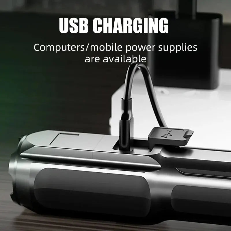 BrightPulse LED Flashlight 100000 Lumens USB Recharge Zoom Waterproof Outdoor