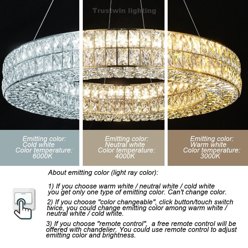 Candeeiro de Cristal LumaRing com Anel Dourado e Mudança de Cor