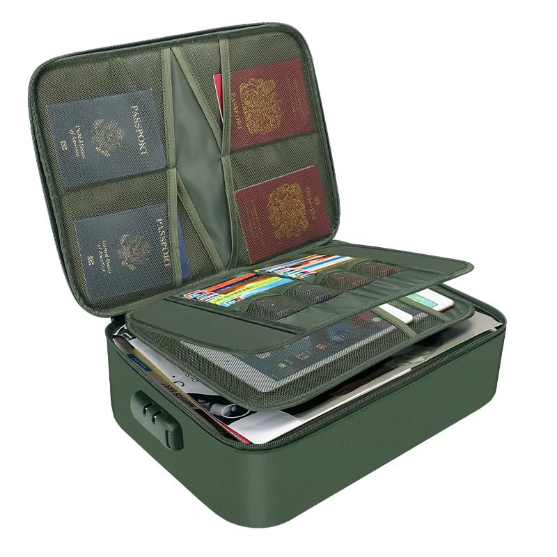 Compact Travel Document Case With Fireproof Protection And Waterproof Exterior