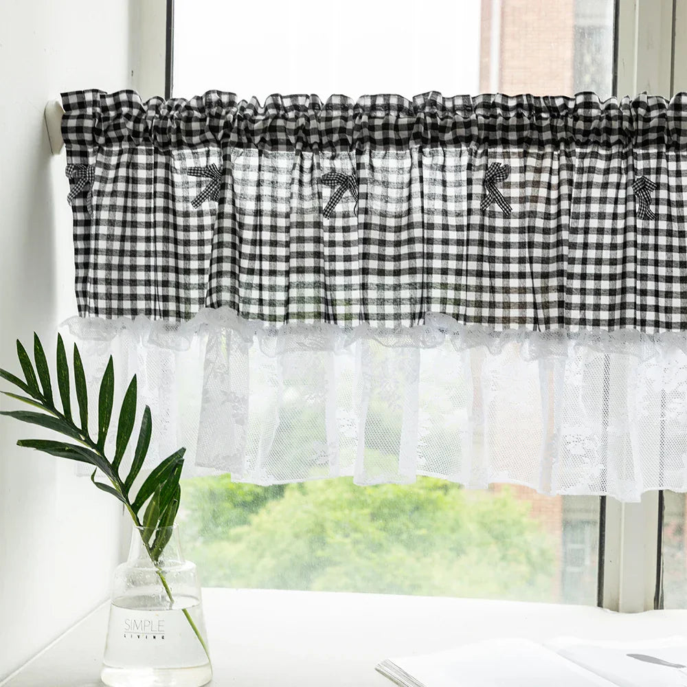Lumibliss Plaid Lace Half Curtain for Small Kitchen Windows