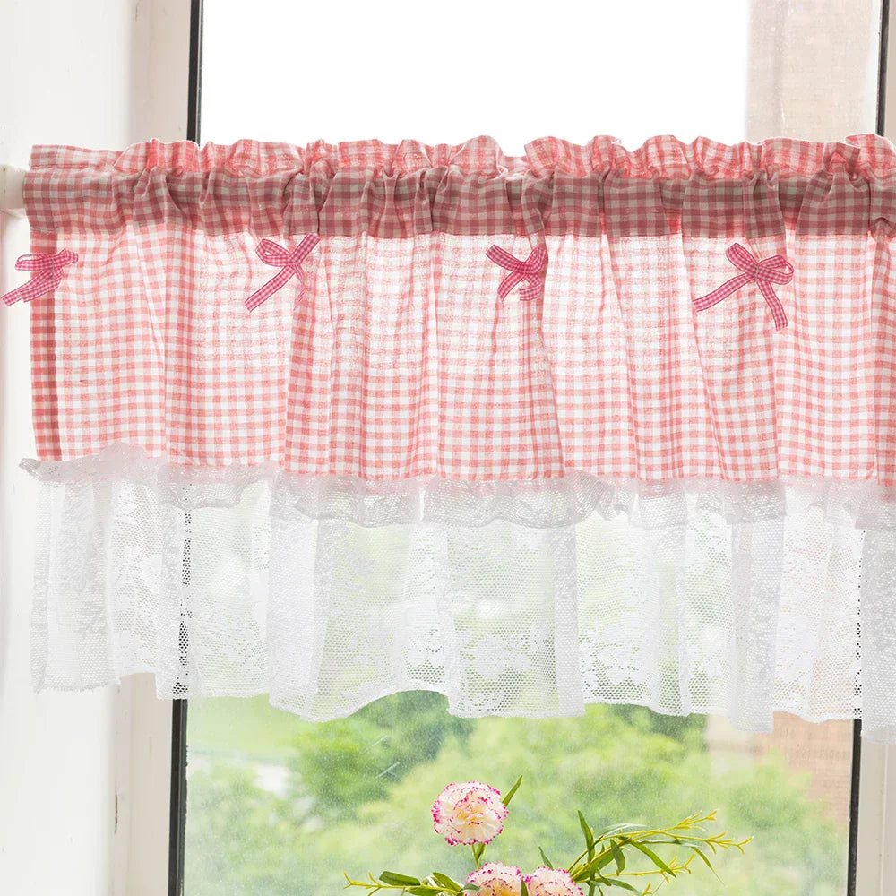 Lumibliss Plaid Lace Half Curtain for Small Kitchen Windows