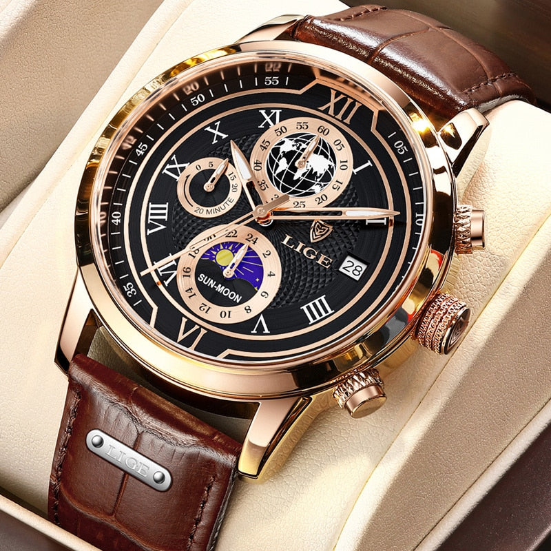 Klasické chronografové hodinky pro muže, elegantní a zároveň funkční luxusní náramkové hodinky