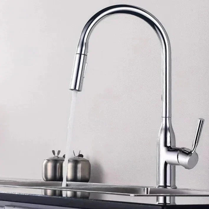 صنبور مطبخ AquaSpring نحاسي مصقول برأس زنبركي قابل للسحب