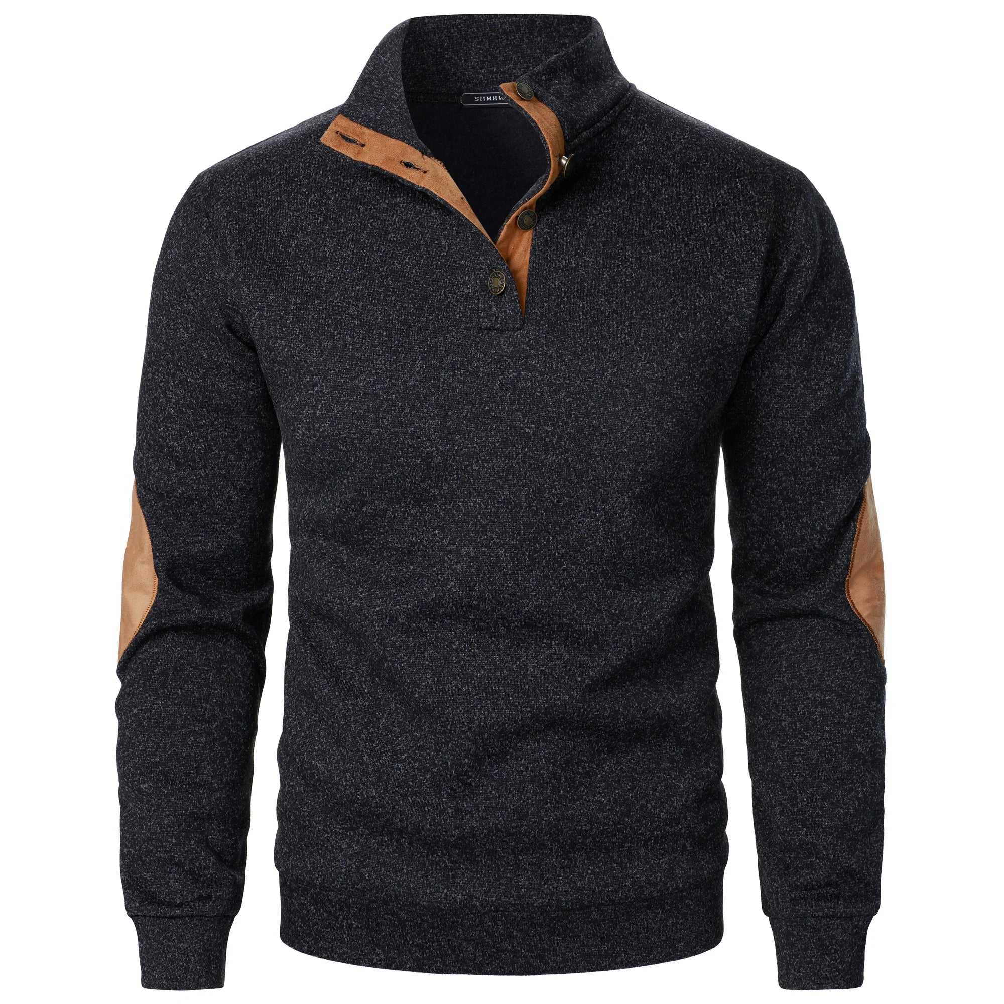 Astra Button-Detail Knit Sweater With Stand Collar Long Sleeves