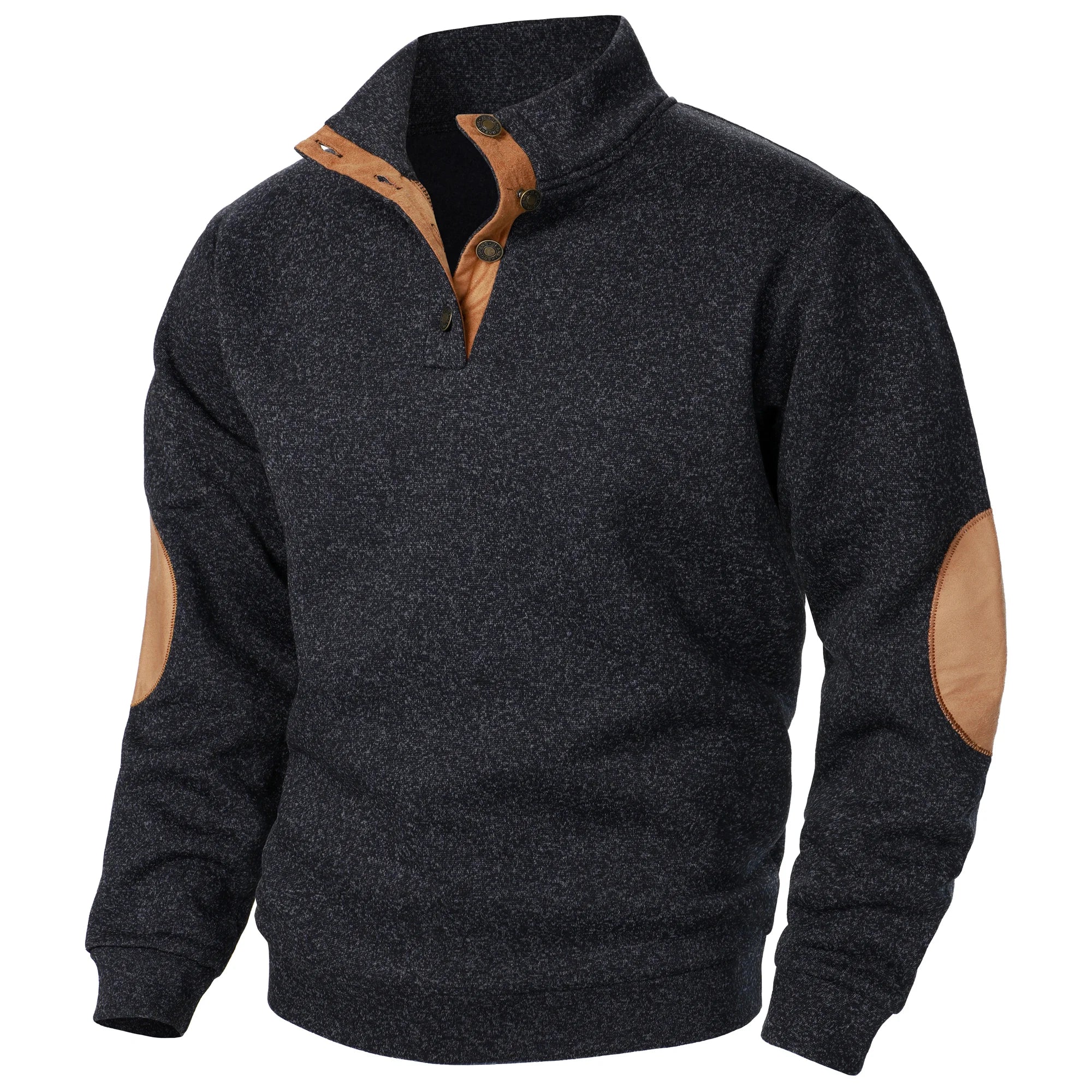 Astra Button-Detail Knit Sweater With Stand Collar Long Sleeves