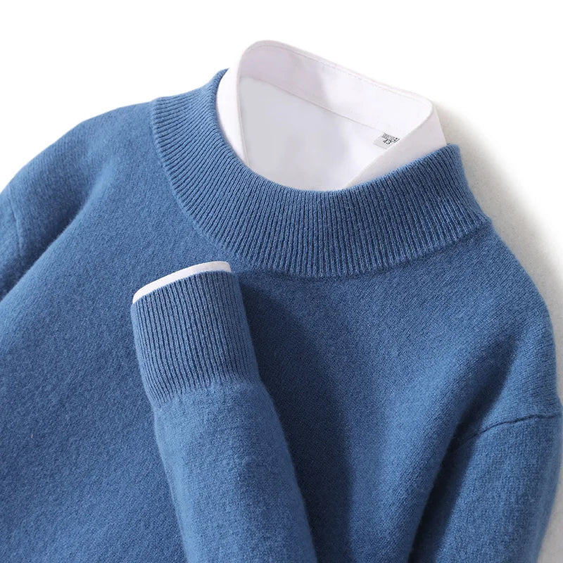 Astra Mens Pure Wool Cashmere Sweater With Half Neck Pullover