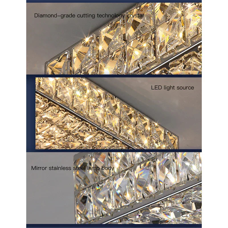 NovaLux Crystal Square Chandelier With Diamond Shine Fixture