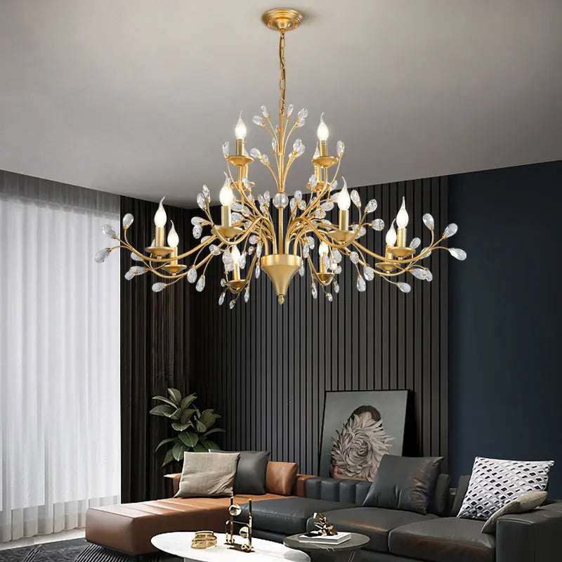 Lámpara de araña LumaFlora de cristal LED con hierro floral vintage