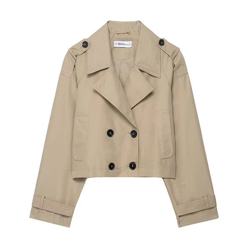 Aurora Short Trench Coat In Vintage Style With Double-Breasted Front