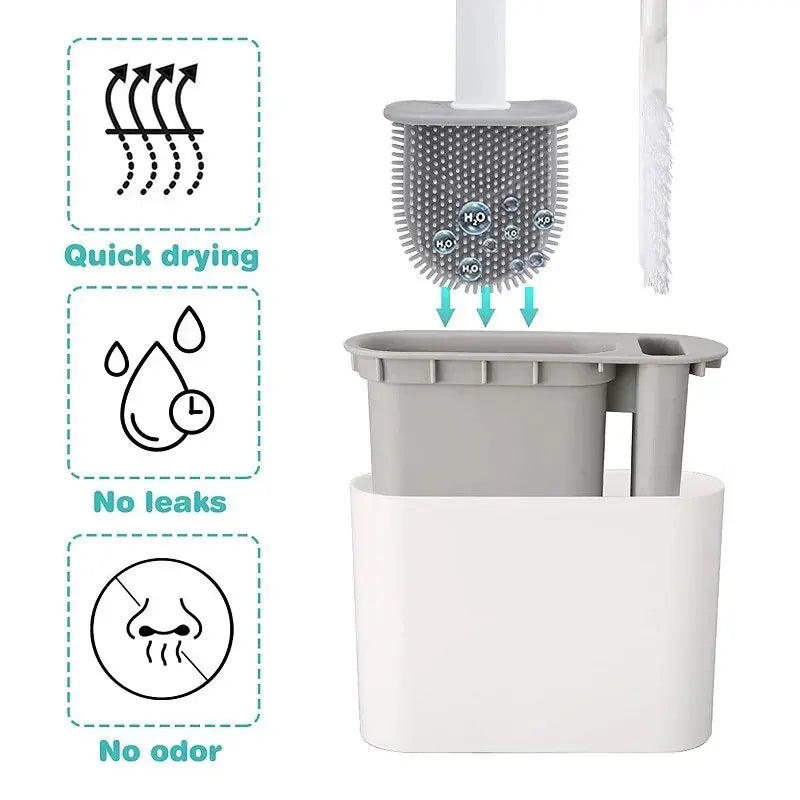 HygieBrush DuoClean seinäkiinnitteinen 2-in-1 silikoninen WC-harjasetti antibakteerisella vaikutuksella