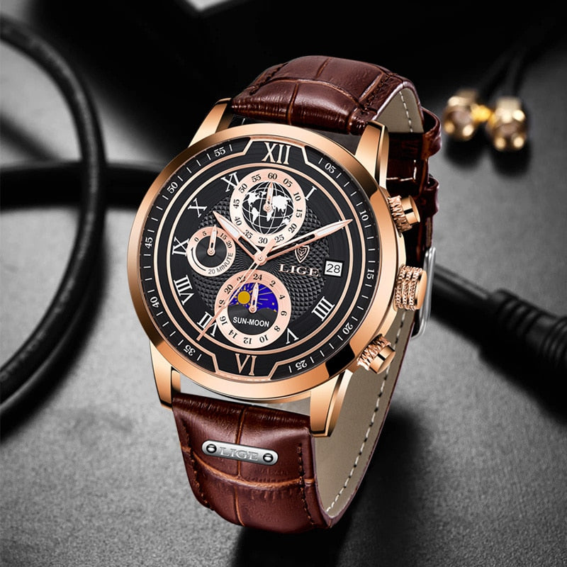 Klasické chronografové hodinky pro muže, elegantní a zároveň funkční luxusní náramkové hodinky
