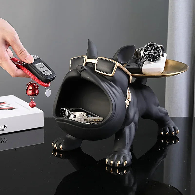PawNook Bulldog Figurine With Built In Storage Tray For Home Decor