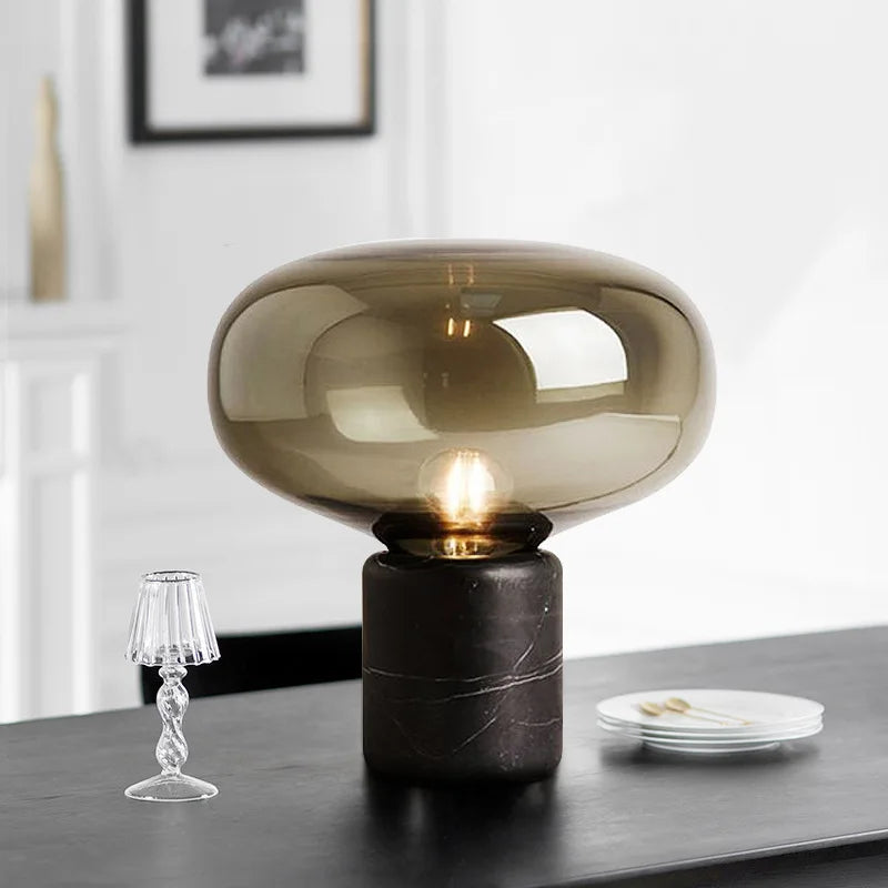 EmeraldGlow Nordic Desk Lamp With Glass Shade Forest Light