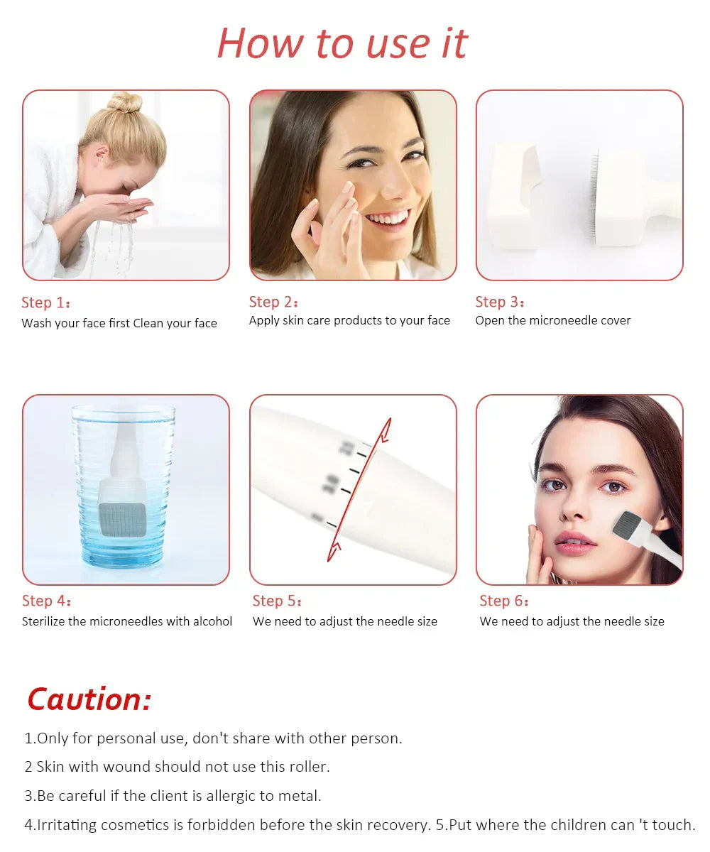 NovaDerm 140-igłowy derma roller z regulowanym pokrętłem do pielęgnacji skóry w domu