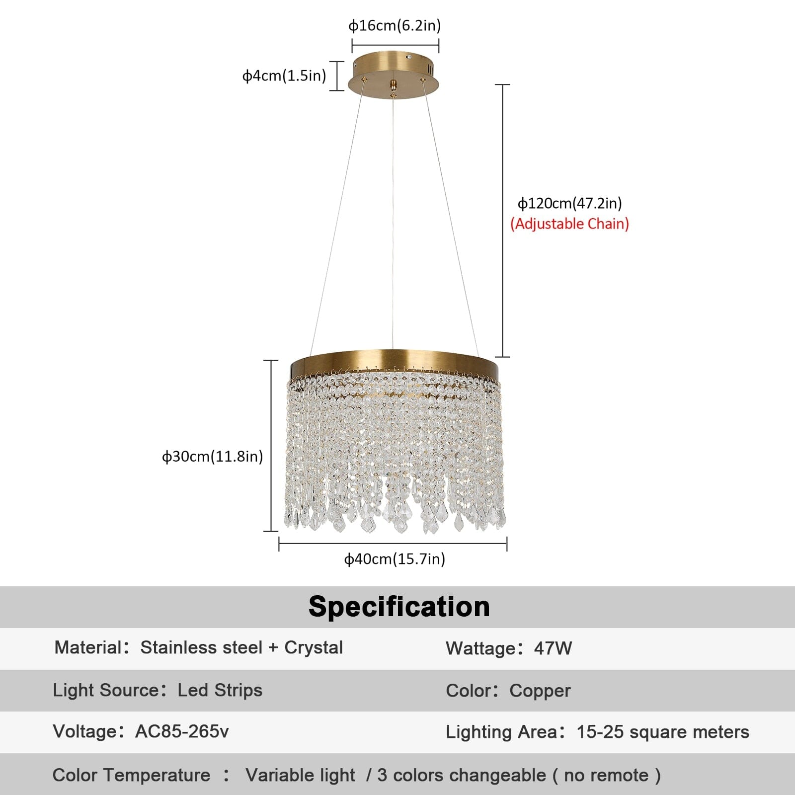 Nova Crystal-krona med dimbar LED-belysning