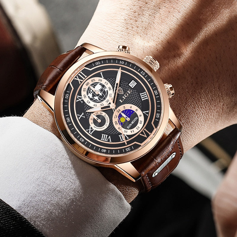 Klasické chronografové hodinky pro muže, elegantní a zároveň funkční luxusní náramkové hodinky