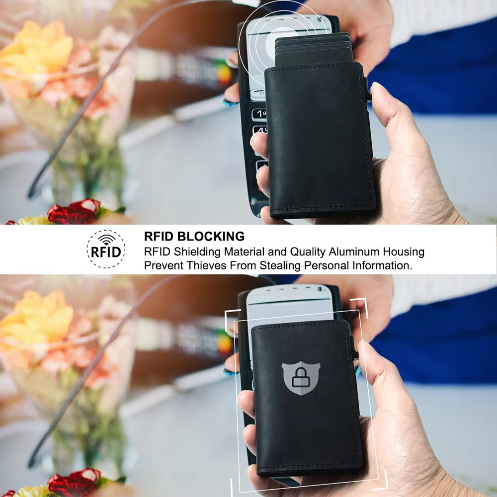 محفظة جلدية بحماية من تداخل RFID مع فتحة لوضع AirTag