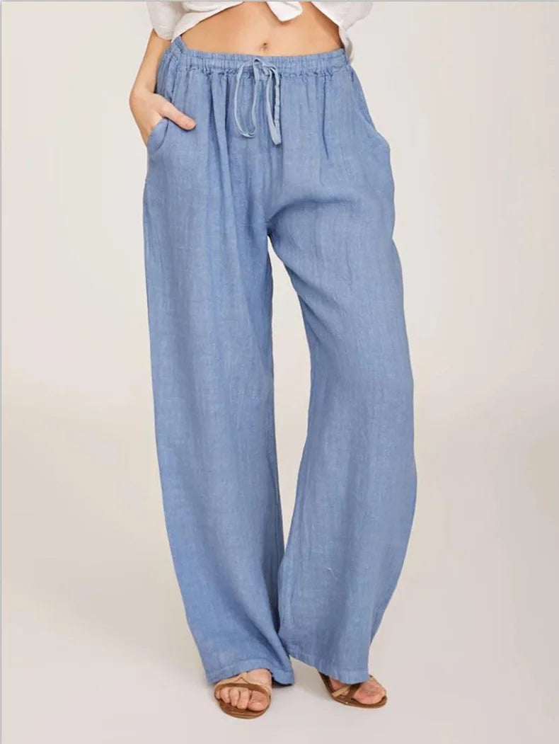 Aurelia Women's Relaxed Pants In Cotton Hemp With Low Waist And Wide Leg Full Length