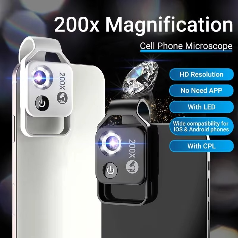 Smartphone 200X zoom mikroskopický objektiv s klipem, ruční příslušenství