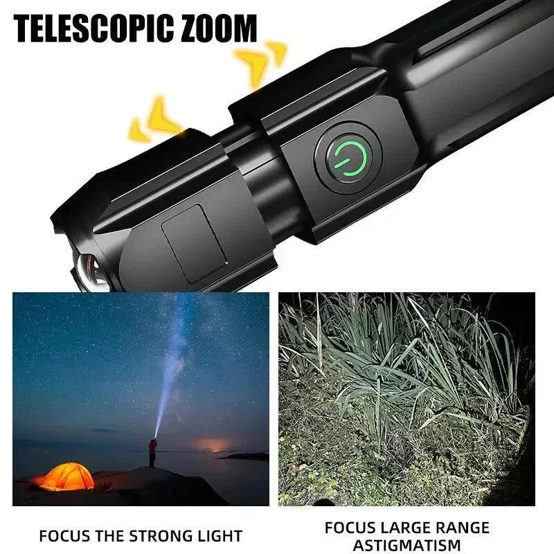 BrightPulse LED Flashlight 100000 Lumens USB Recharge Zoom Waterproof Outdoor
