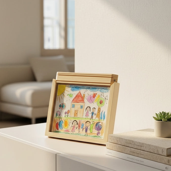 Sketchbox Holzoptik-Displayrahmen mit verstecktem Stauraum