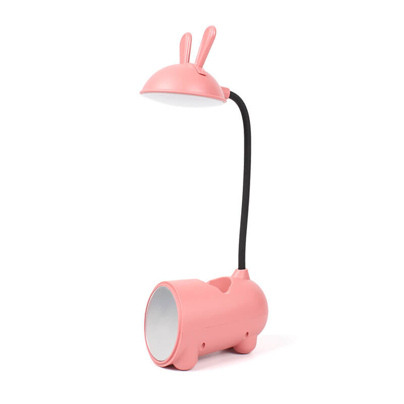Kreslená kreativní LED stolní lampa ve tvaru králíka s dotykovým ovládáním a držákem na pero, napájená přes USB