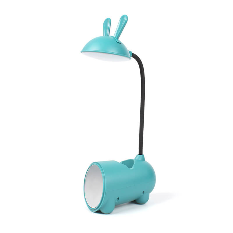 Kreslená kreativní LED stolní lampa ve tvaru králíka s dotykovým ovládáním a držákem na pero, napájená přes USB