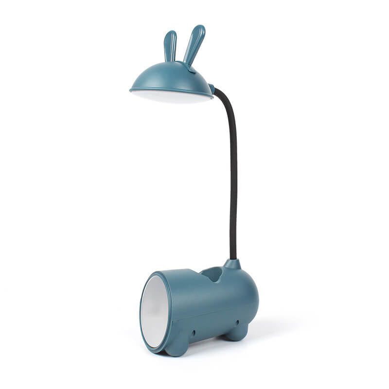 Kreslená kreativní LED stolní lampa ve tvaru králíka s dotykovým ovládáním a držákem na pero, napájená přes USB