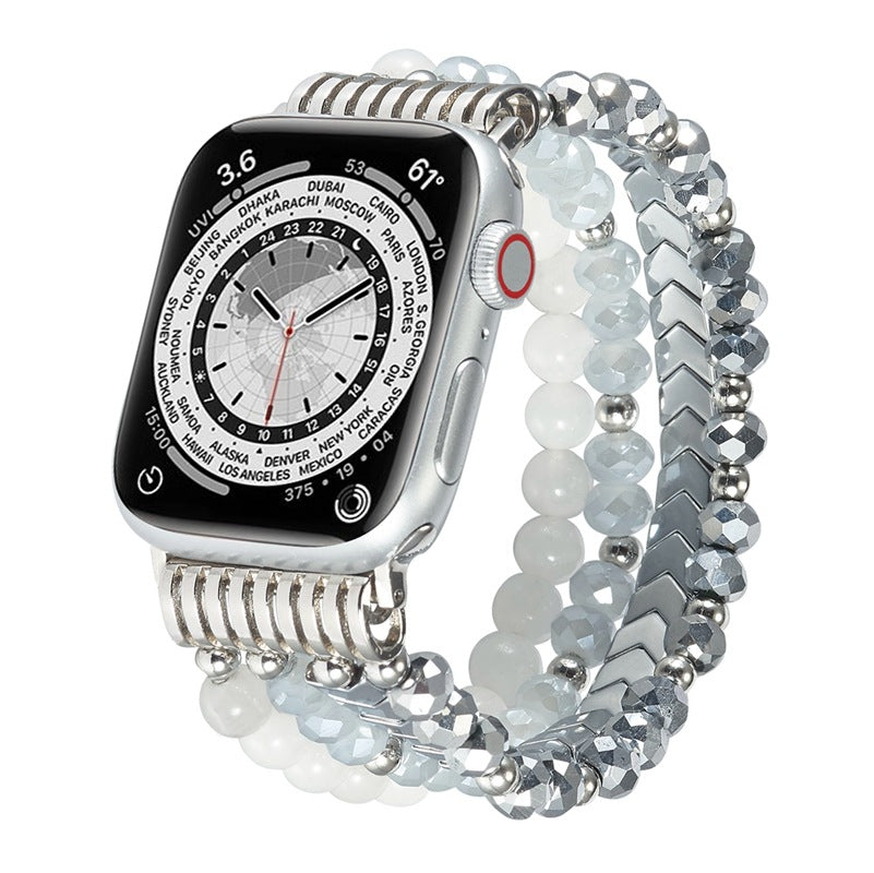 Elastisches Stretch-Perlen-Metall-Gliederarmband für Apple Watch