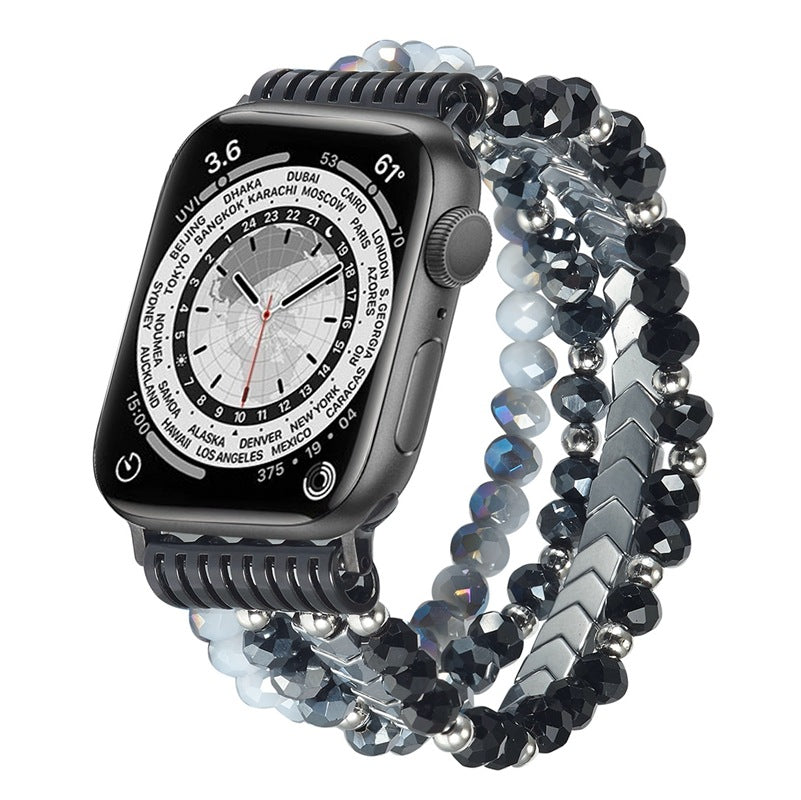 Elastisches Stretch-Perlen-Metall-Gliederarmband für Apple Watch